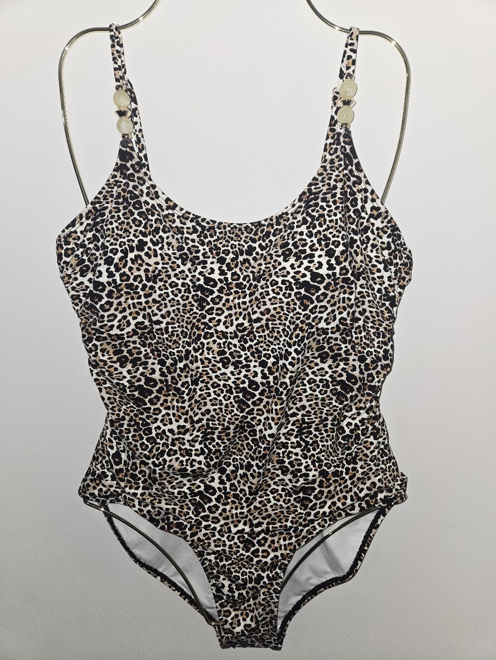 Betsey Johnson Leopard Print One-Piece Swimsuit Beaded Detail NWOT